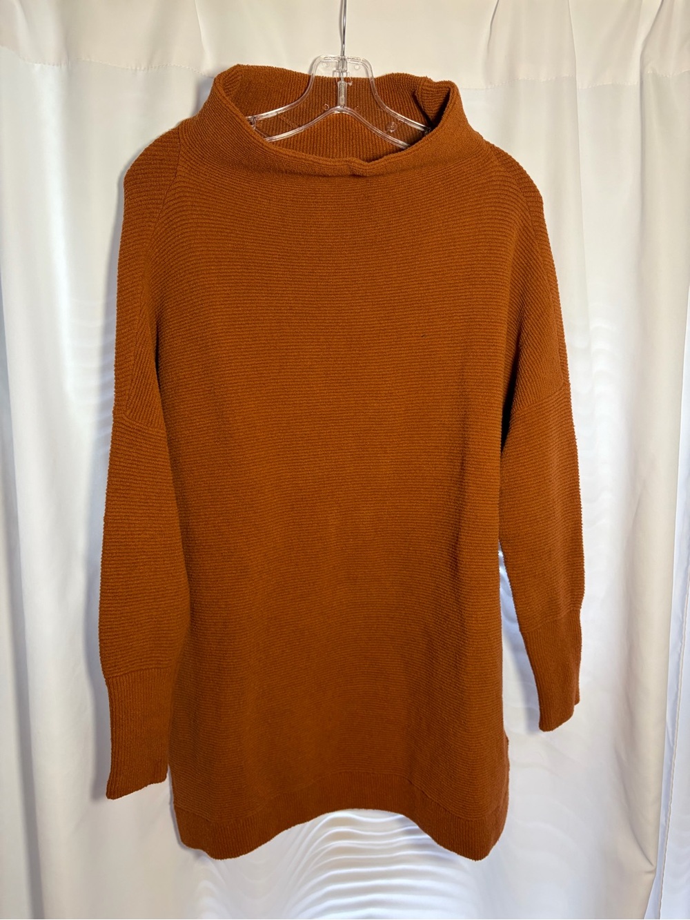 FREE PEOPLE Brown Ottoman Slouchy Ribbed Mock Neck Tunic Top size S